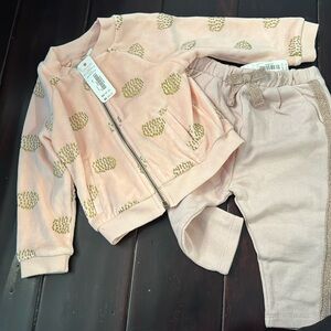 Gymboree outfit NWT pink sparkle gold dots bow zip sweater and pants 12-18 month